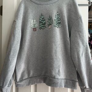 Gray Sweatshirt with Christmas Tree Design